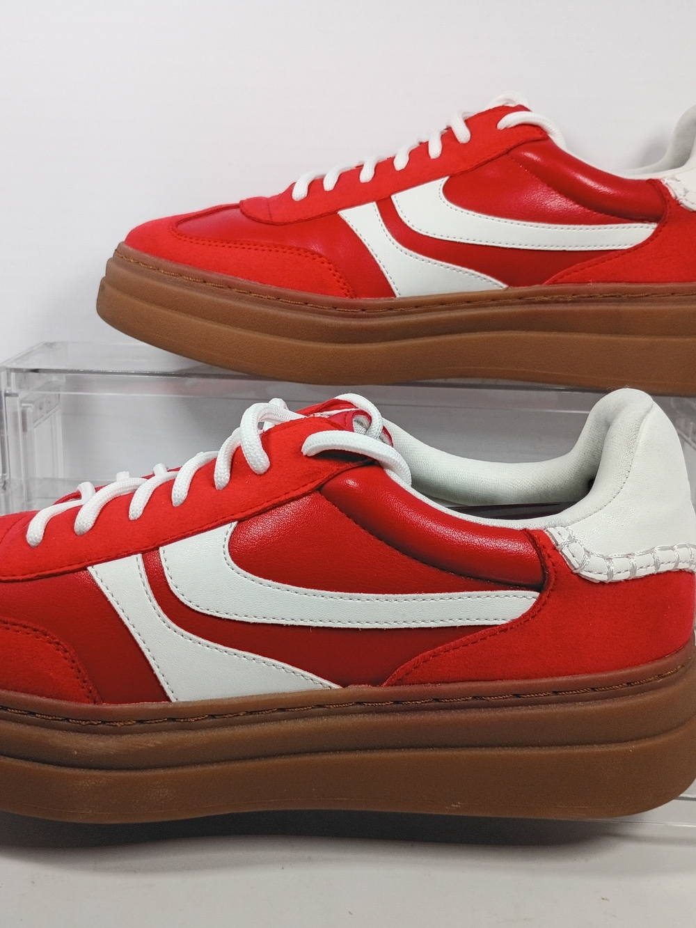 Project Cloud Women's Red Leather Platform Sneakers with White Accent 7.5